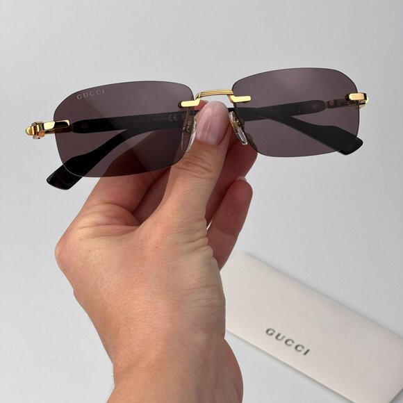 Gucci GG1221S Sunglasses – Gold Rimless Square Frame Brown  | Model GG1221S 002 - Picture 1 of 12
